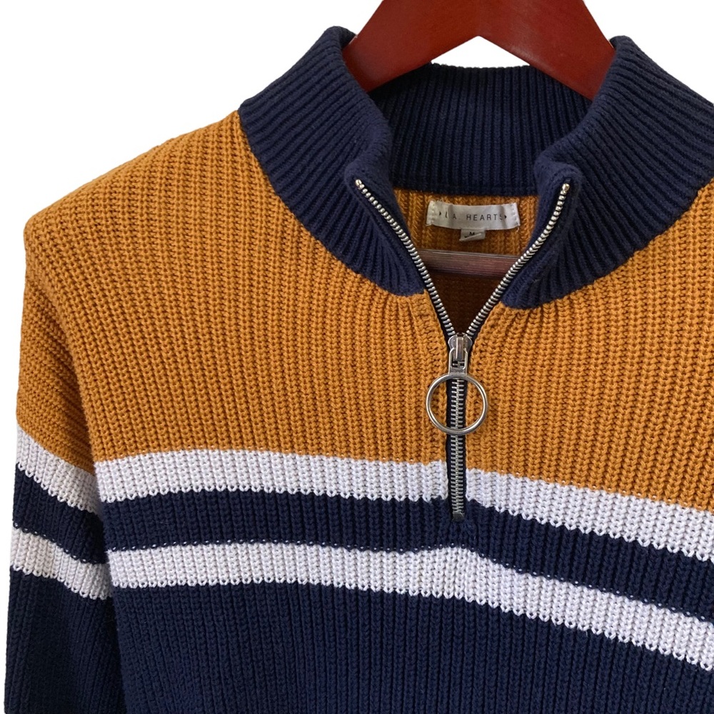 LA Hearts Zip Neck Striped Sweater M